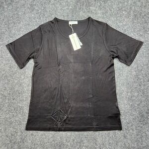 GRENASASILK Shirt Womens Medium Black‎ Crew Neck Solid Casual Soft Basic Tee